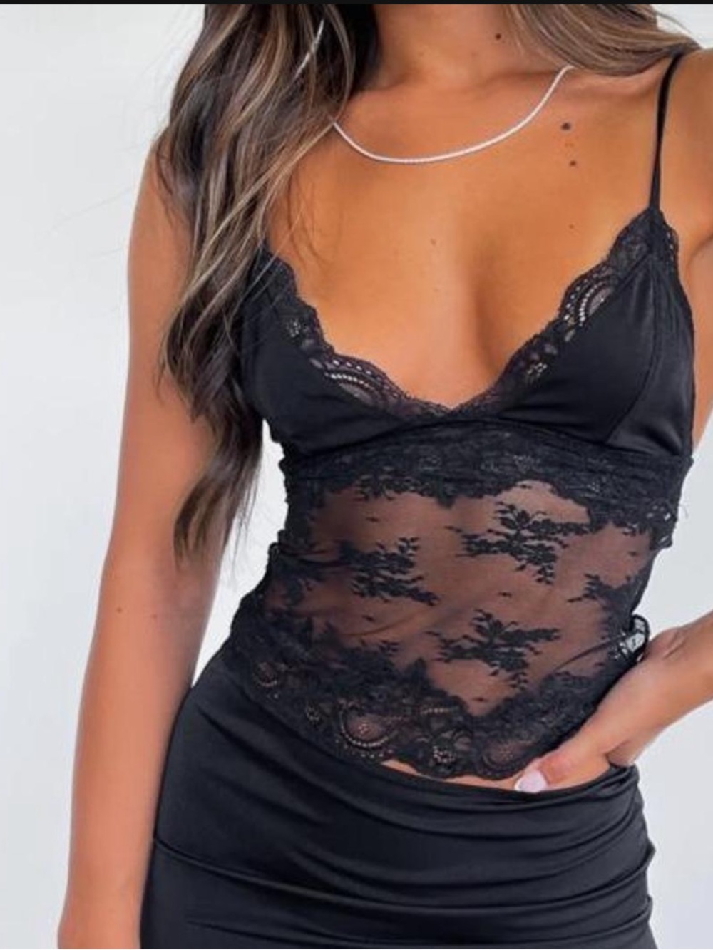 White Fox black mesh tank